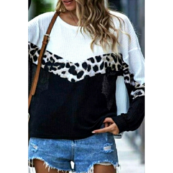 Leopard Waffle Colorblock Top